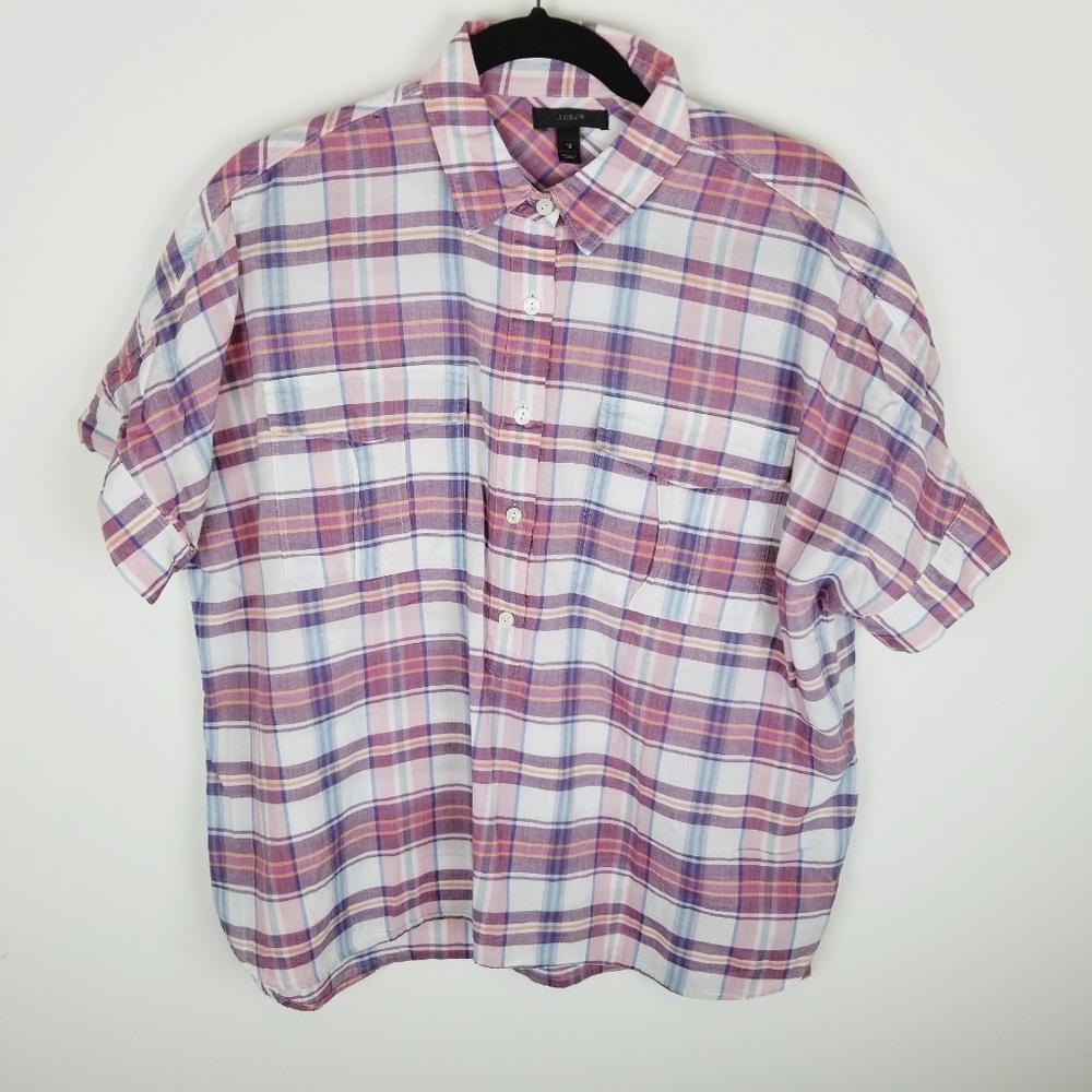 J Crew short sleeve button up plaid collar shirt